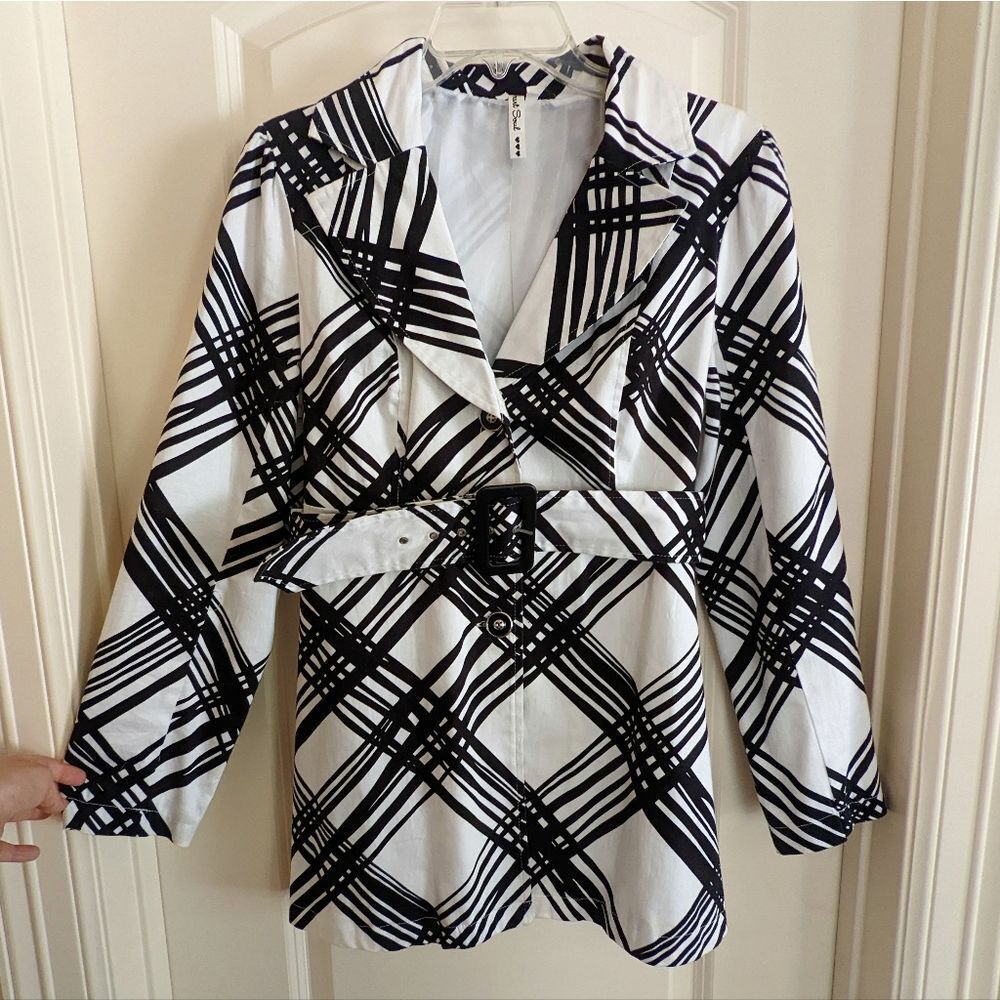 Heart Soul Trench Coat, Black & White, Size L